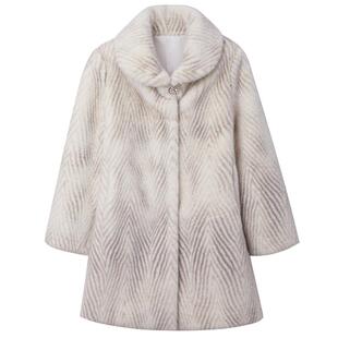 海宁进口貂皮大衣女整貂新年轻时尚水貂毛白色立领皮草中长款外套