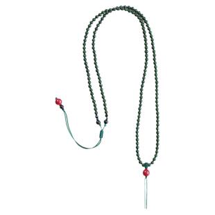 素曲天然绿砂石吊坠挂绳链子女式超细款手工编制翡翠和田黄金镶玉