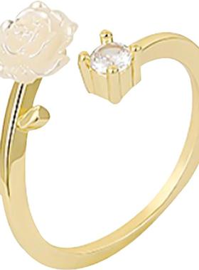 山茶花戒指开口可调节