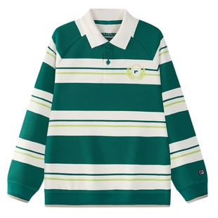 FILA斐乐童装儿童套头卫衣2025春季新款条纹POLO衫男童中大童上衣