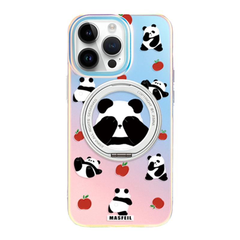SHEHENG × 熊猫乐园适用苹果15手机壳15ProMax新款13磁吸支点壳保护套14pm自带支架一体Lo5防摔软壳