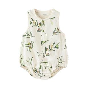 babylove婴儿包屁衣夏季薄款竹棉山茶纱布无袖连体衣透气哈衣爬服