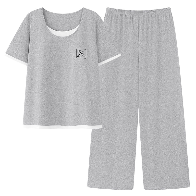 带胸垫纯棉睡衣女男士薄款家居服