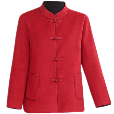 喜庆妈妈婚宴礼服羊毛呢盘扣唐装