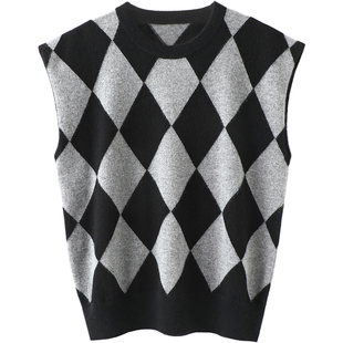 好漂亮~上身调性十足!圆领羊绒背心女纯羊绒针织衫毛衣【启超】