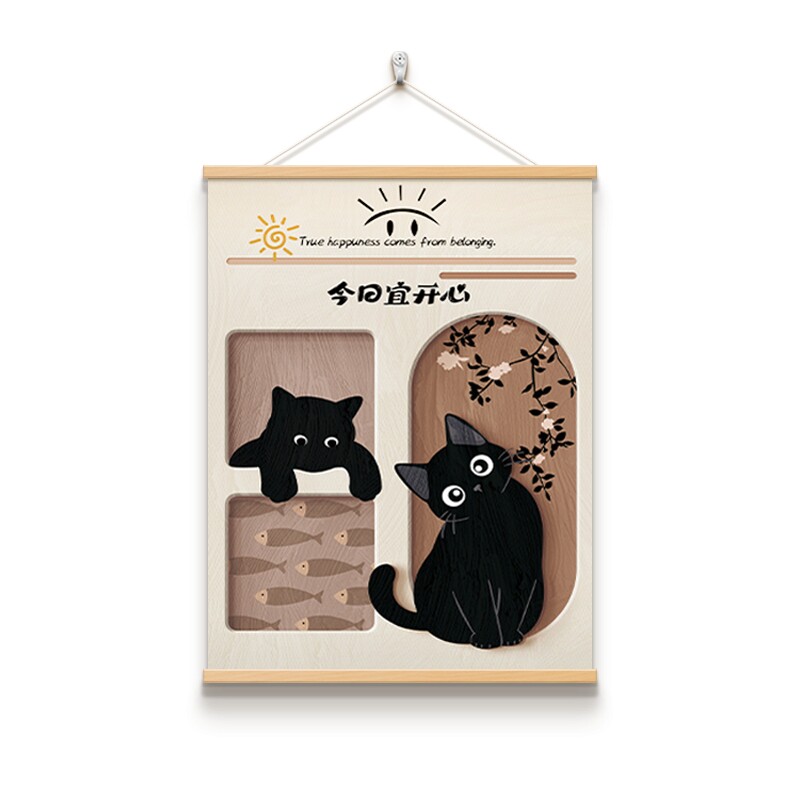 中古风猫咪电表箱装饰画