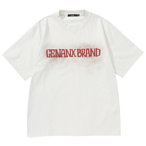 GENANX闪电潮牌纯棉短袖T恤2026年夏季新款喷墨LOGO印花宽松上衣