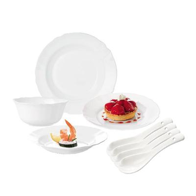 【自营】Luminarc田园清新钢化玻璃纯白餐具碗碟盘4只 平盘深盘