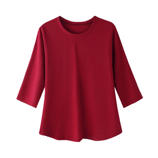 2025春夏时尚简约中袖纯棉T恤女舒适透气打底衫优雅藏肉百搭上衣