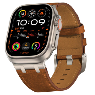 AP头层真皮表带适用苹果iwatchS10/11代46mm疯马纹皮表带ultra3/2