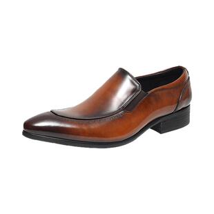 迪尼左伦真皮一脚蹬正装皮鞋男尖头擦色皮亮面漆皮西装婚鞋乐福鞋