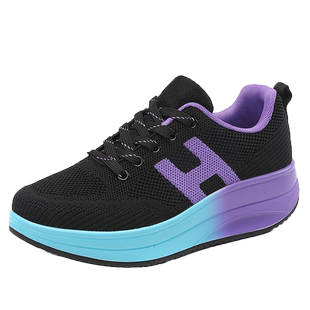 睿登运动鞋女网面加绒飞织时尚休闲鞋厚底摇摇鞋旅游棉鞋2025冬季