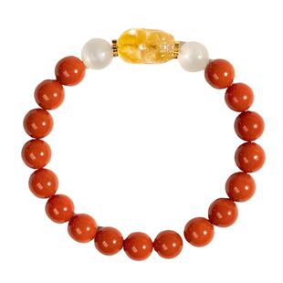 喜运宝「喜运予我」南红白月光黄胶花水晶貔貅手串S925银招财纳福