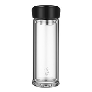 启明缘玻璃杯双层商务高端316钢车载水晶杯子防烫透明泡茶杯家用