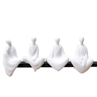 创意陶瓷手工迷你无相佛茶道茶盘配件禅意人物白瓷盆景家居小摆件