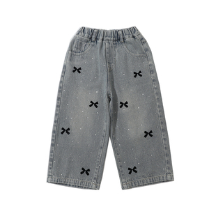 女童裤子春秋款2025新款牛仔裤女孩休闲裤女宝宝直筒裤加绒加厚冬