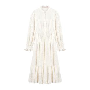 秋水伊人文艺风气质蕾丝连衣裙2025年秋冬新款女装复古立领中长裙