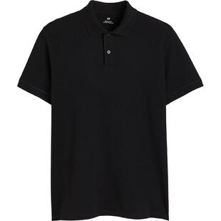HM男装Polo衫珠地棉商务通勤休闲翻领纽扣半开襟短袖上衣1209183