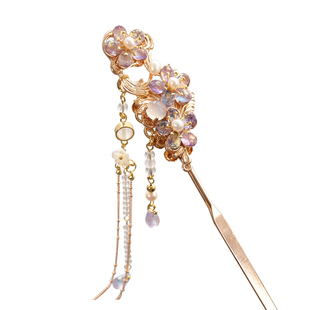 青雀记原创手工复古风汉服盘发簪子步摇流苏紫蓝色发饰配饰陌上桑