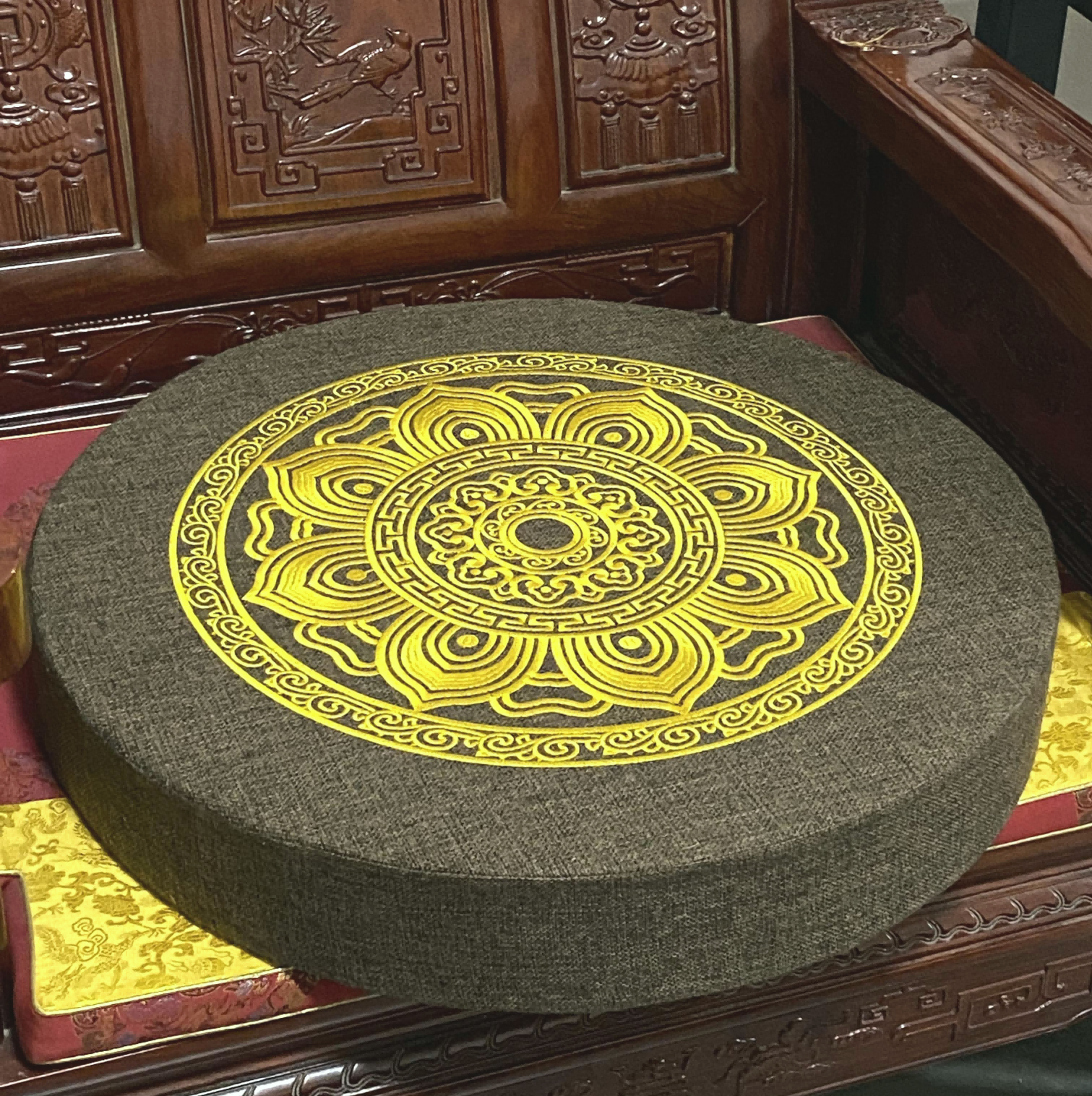 新款圆形莲花打坐垫  拜佛垫 拜垫 禅修垫 蒲团 加厚亚麻椰棕禅坐