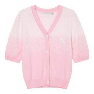 飘蕾小香风针织衫薄款女夏季新款甜美粉色刺绣上衣镂空短袖