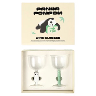 tbh野兽派家居熊猫嘭嘭 PANDA POMPOM玻璃高脚对杯红酒杯套装礼物