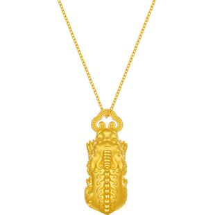 周六福黄金吊坠男5d硬金定价九华山系列瑞兽谛听吉福如意新年礼物