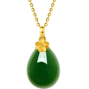 周六福和田玉吊坠女金镶玉黄金碧玉水滴玉坠挂件送长辈情人节