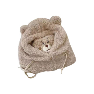 小熊帽子冬天可爱围巾口罩一体护耳帽冬季毛绒围脖连帽女防风保暖