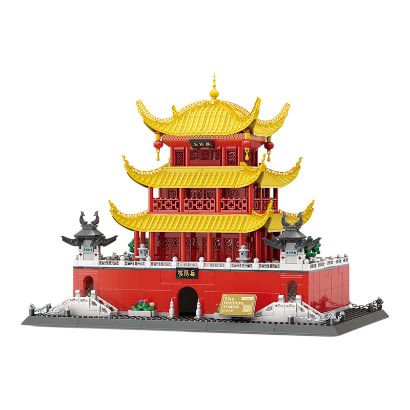 万格小颗粒积木岳阳楼建筑拼装