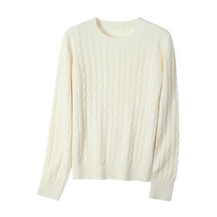 老钱风白色毛衣女款2026秋冬新款内搭宽松复古麻花圆领羊毛打底衫