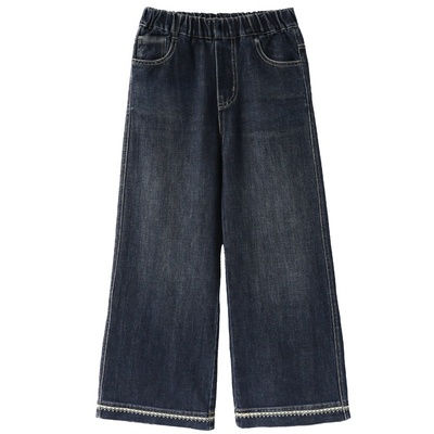 女童加绒牛仔裤2025秋冬新款大童直筒裤初中生女孩加厚一体绒裤子