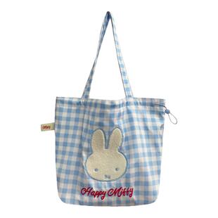 MIFFY米菲2025新款学院风大容量可爱帆布包格子学生单肩托特包