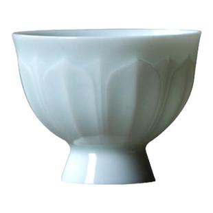 湖田窑影青高足杯手工浮雕莲瓣主人杯家用个人专用茶杯陶瓷品茗杯