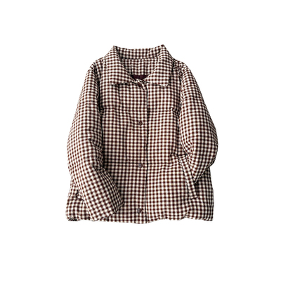 色织格纹棉麻抗冻面包羽绒服