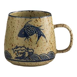 老式杯子家用喝水陶瓷杯马克杯勺复古茶杯咖啡杯水杯带盖子釉下彩