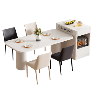 奶油风岩板小岛台柜单独窄导台餐桌一体开放厨房茶水桌吧台柜5E65