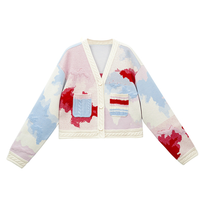 秋冬新款彩色羊毛开衫多巴胺外套