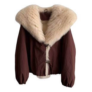 北欧雪季/狐狸毛车条派克服连帽宽松短款2025冬季新款皮草外套女