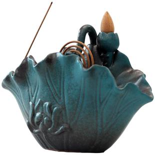 赐福倒流香炉大号线香檀香家用室内蚊香炉盘托香薰炉陶瓷茶道摆件