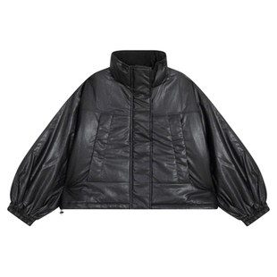 LOWRYS FARM棉服女2025冬季新款PU皮短款甜酷立领厚外套580468