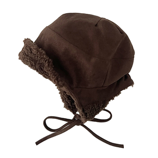 儿童雷锋帽冬季加绒加厚羊羔绒男女童骑车防风护耳中大童保暖帽子