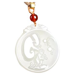 和田玉生肖猴吊坠男新疆羊脂白玉属猴子玉坠项链女玉石玉佩玉牌