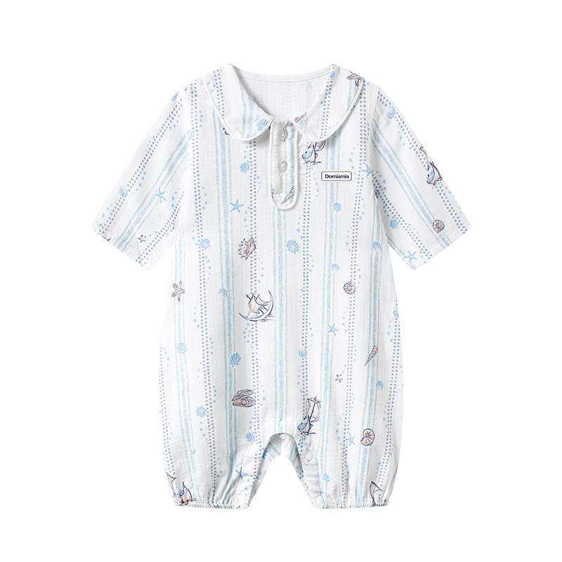 Domiamia婴儿爬服连体衣短袖男女宝宝衣服夏季薄纱布爬服幼儿哈衣