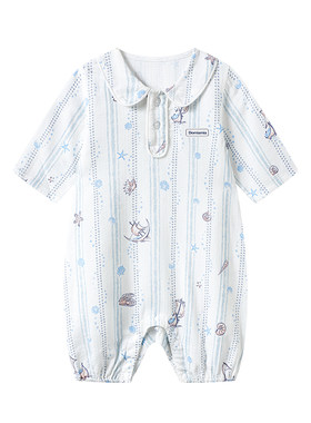 Domiamia婴儿爬服连体衣短袖男女宝宝衣服夏季薄纱布爬服幼儿哈衣