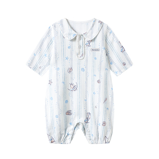 Domiamia婴儿爬服连体衣七分袖男宝宝衣服早春纱布爬服婴幼儿哈衣