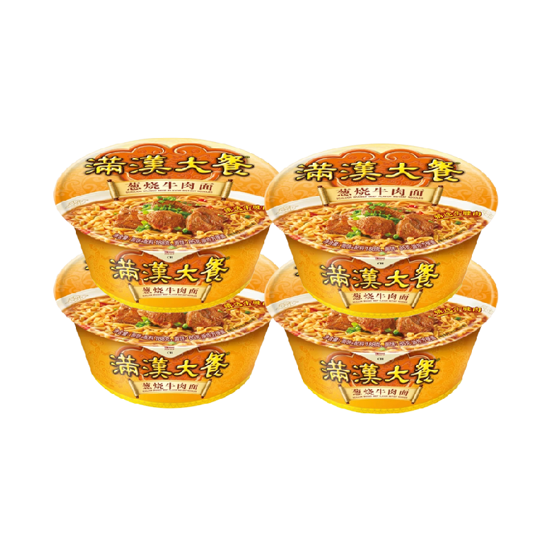 统一满汉大餐方便面泡面葱烧牛肉面4碗组合台式经典速食夜宵