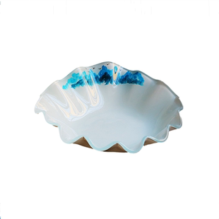 创意斜口高端玻璃刺身盘海鲜干冰拼盘自助餐盘果盘凉菜盘三文鱼盘