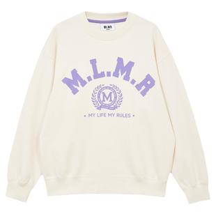 绫致MLMR秋冬男女情侣装宽松帽衫撞色圆领短款卫衣学院风肌理