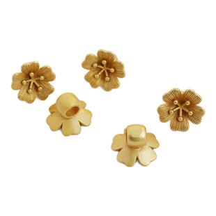 18k哑金磨砂花朵花蕊大孔环圈古法金diy绳子项链手链隔珠吊坠配件